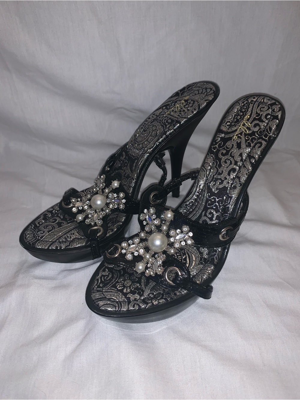 Ellie Black Pearl & Crystal Embellished Heels